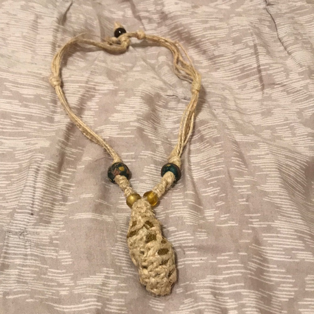 Hemp necklace, glass beads